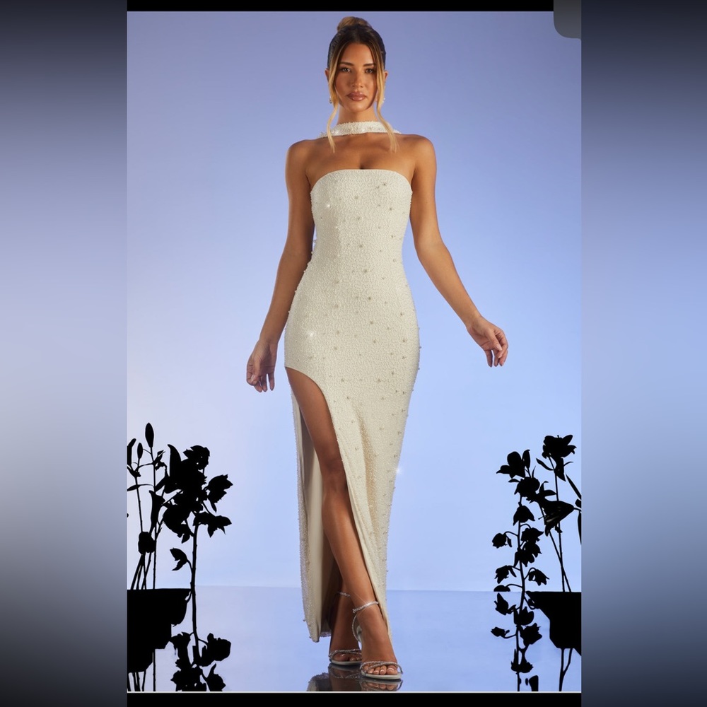 Oh Polly Ivory Belgravia Embellished Dress